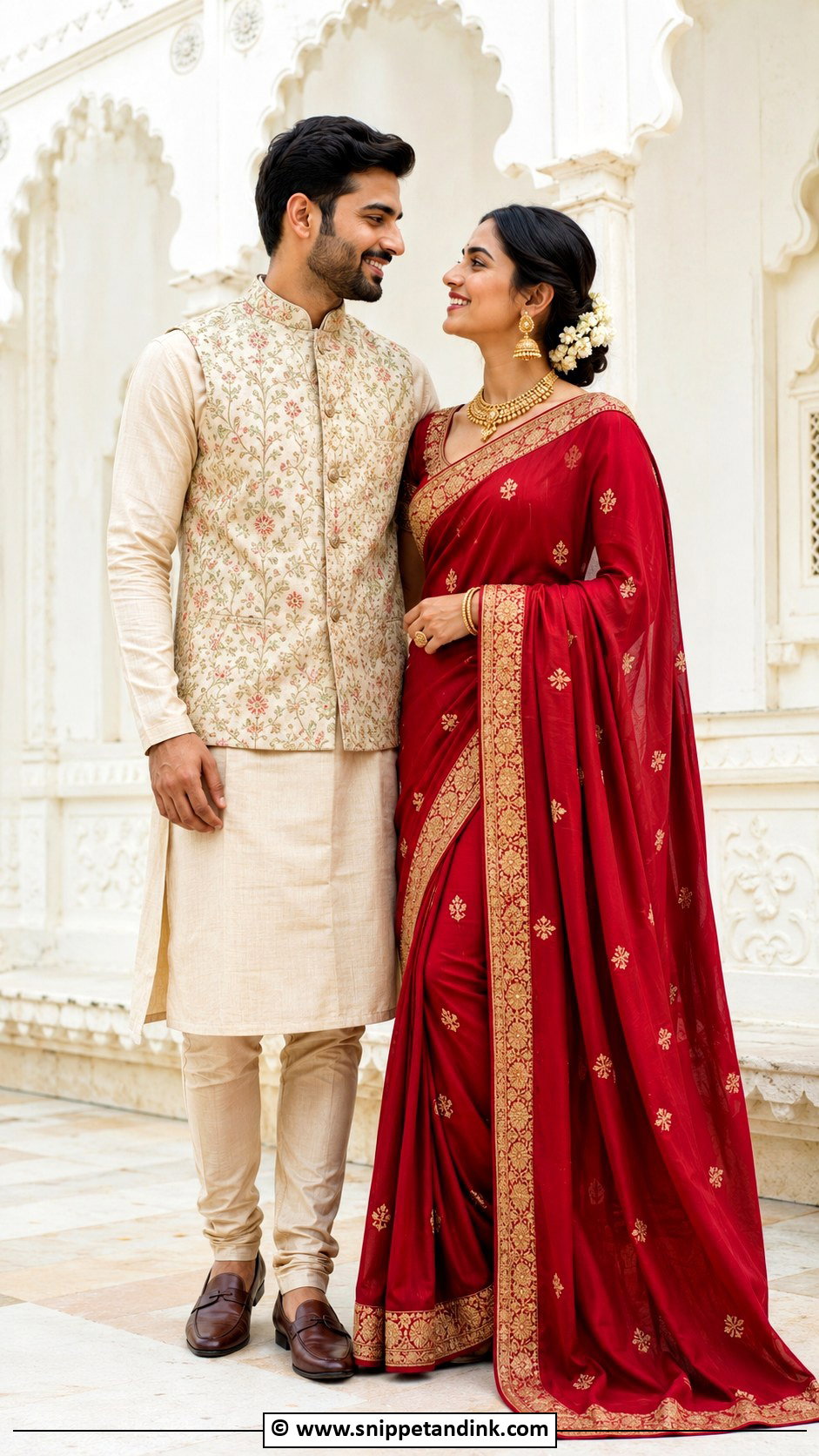 Looking At Each Other Couple Pose - Snippet and Ink - 25 Couple Poses in Traditional Wear Ideas