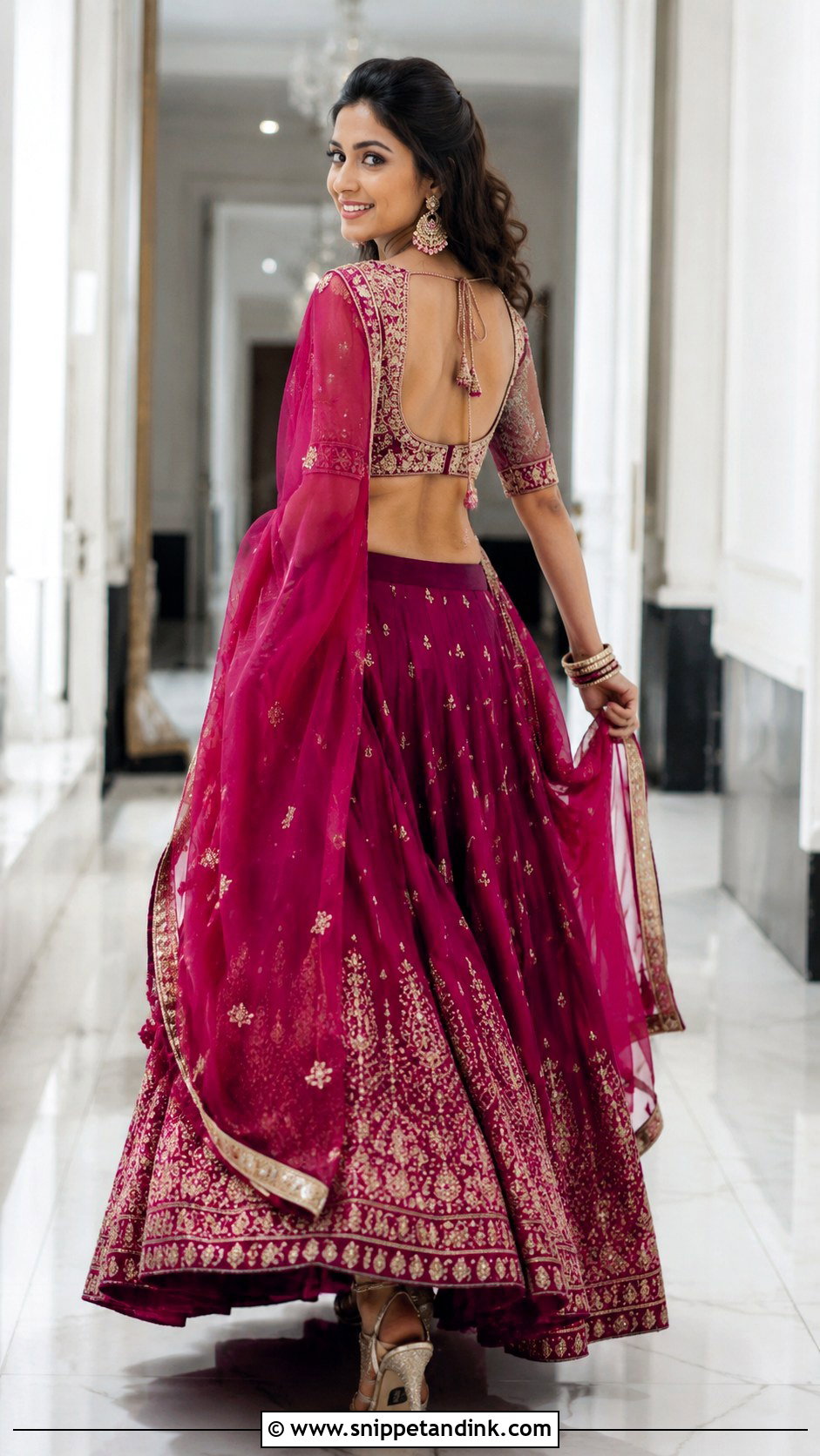 Looking Back While Walking Lengha Pose - Snippet and Ink - 20 Lengha Pose Ideas