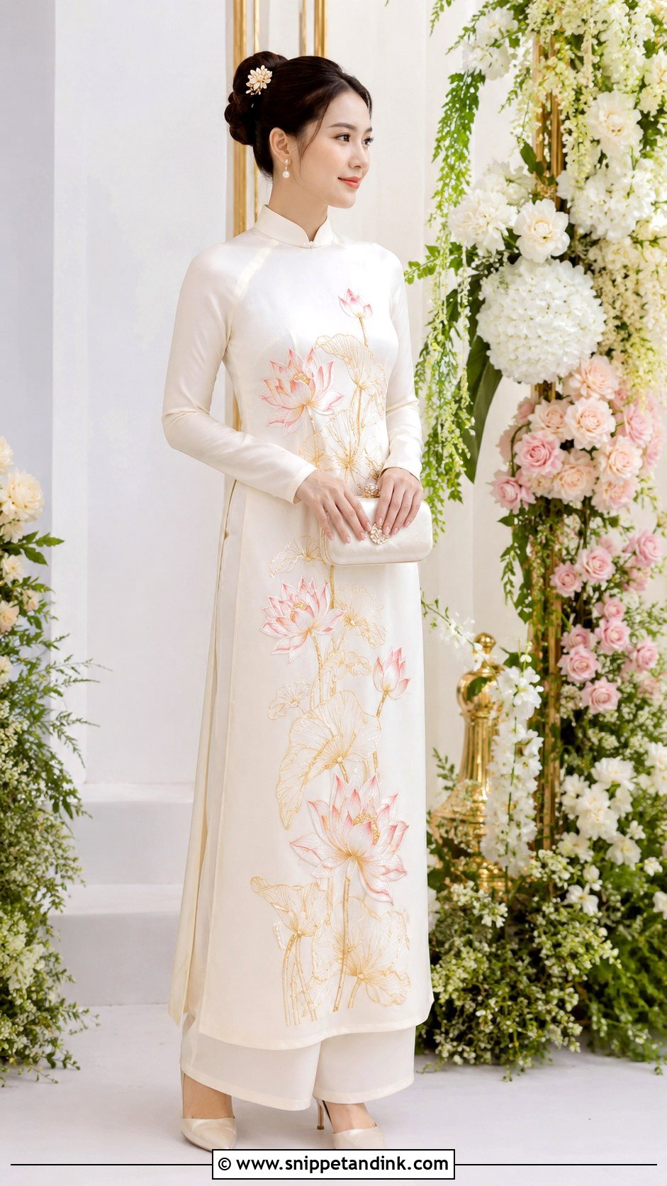 Lotus Embroidered Ao Dai Wedding Dress - Snippet and Ink - 20 Ao Dai Wedding Dress Ideas