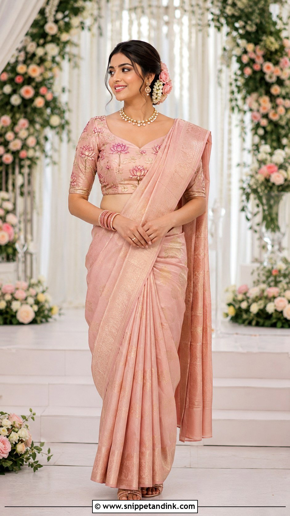 Lotus Embroidery Bridal Blouse - Snippet and Ink - 20 Brides Wedding Blouse Designs