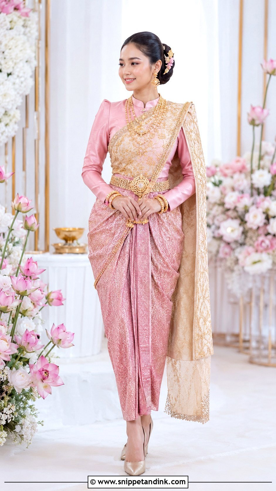 Lotus Pink Khmer Wedding Dress - Snippet and Ink - 20 Cambodian Wedding Dress Ideas