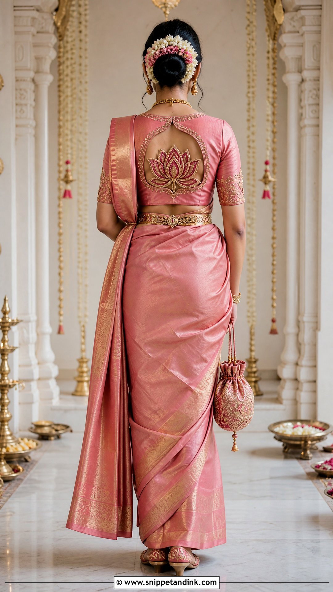 Lotus Wedding Blouse Back Design - Snippet and Ink - 20 Wedding Blouse Back Designs