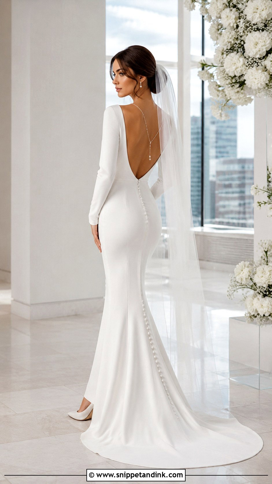 Low Back Boat Neck Wedding Dress With Long Sleeves - Snippet and Ink - 20 Boat Neck Wedding Dress with Sleeves
