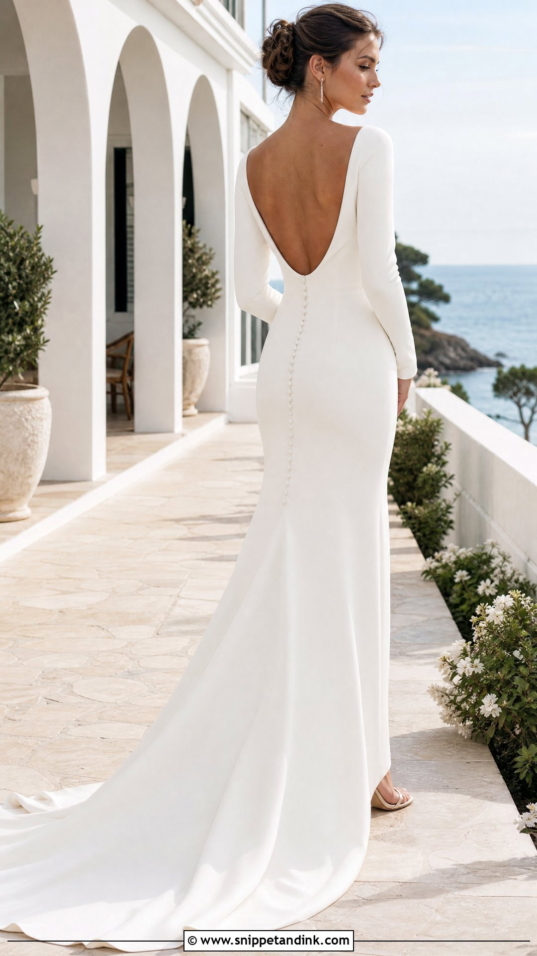 Low Back Crepe Beach Wedding Gown - Snippet and Ink - 25 Beach Wedding Gowns