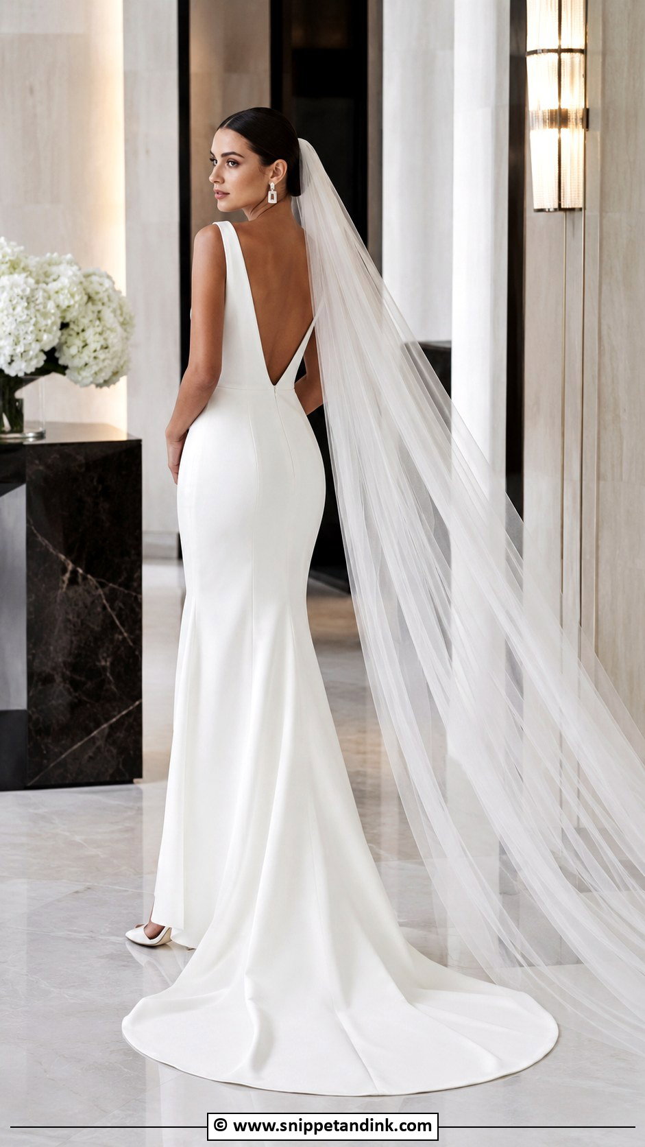 Low Back Crepe Wedding Dress - Snippet and Ink - 30 Low Back Wedding Dress Ideas