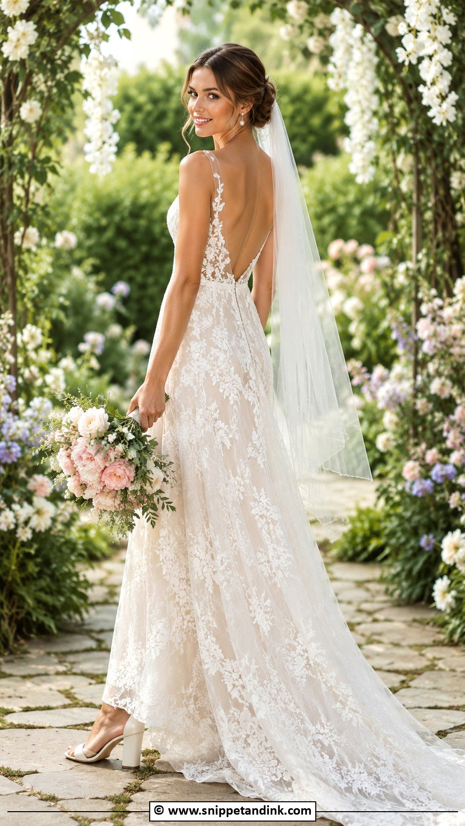 Low Back Floral Lace Wedding Dress - Snippet and Ink - 30 Low Back Wedding Dress Ideas