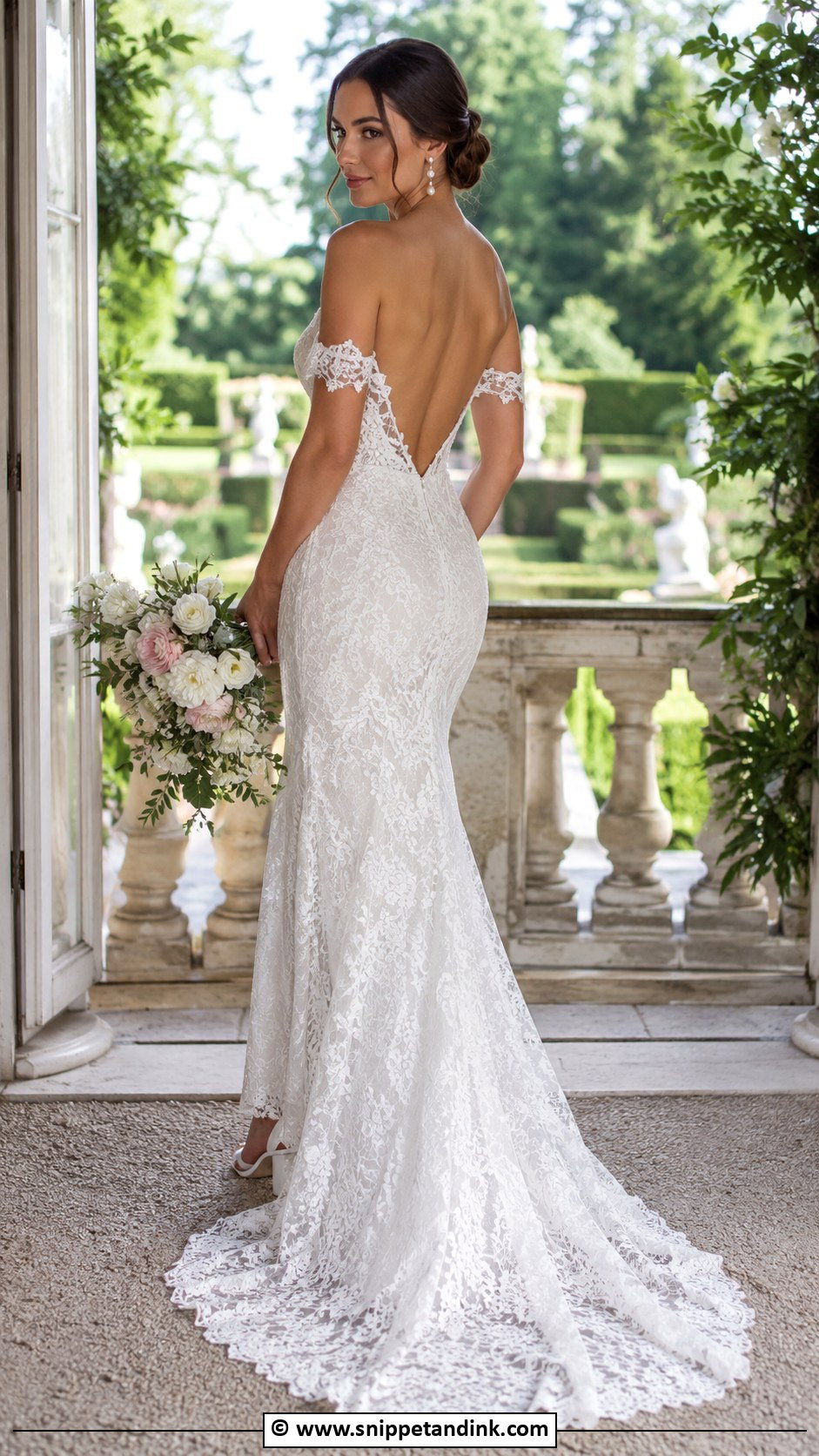 Low Back Off Shoulder Wedding Dress - Snippet and Ink - 30 Low Back Wedding Dress Ideas