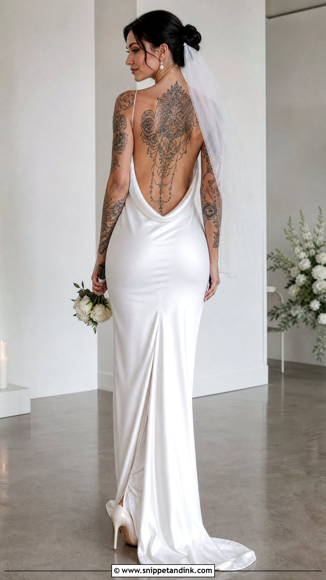 Low Back Satin Tattoo Wedding Dress - Snippet and Ink - 20 Tattoos Wedding Dress Ideas