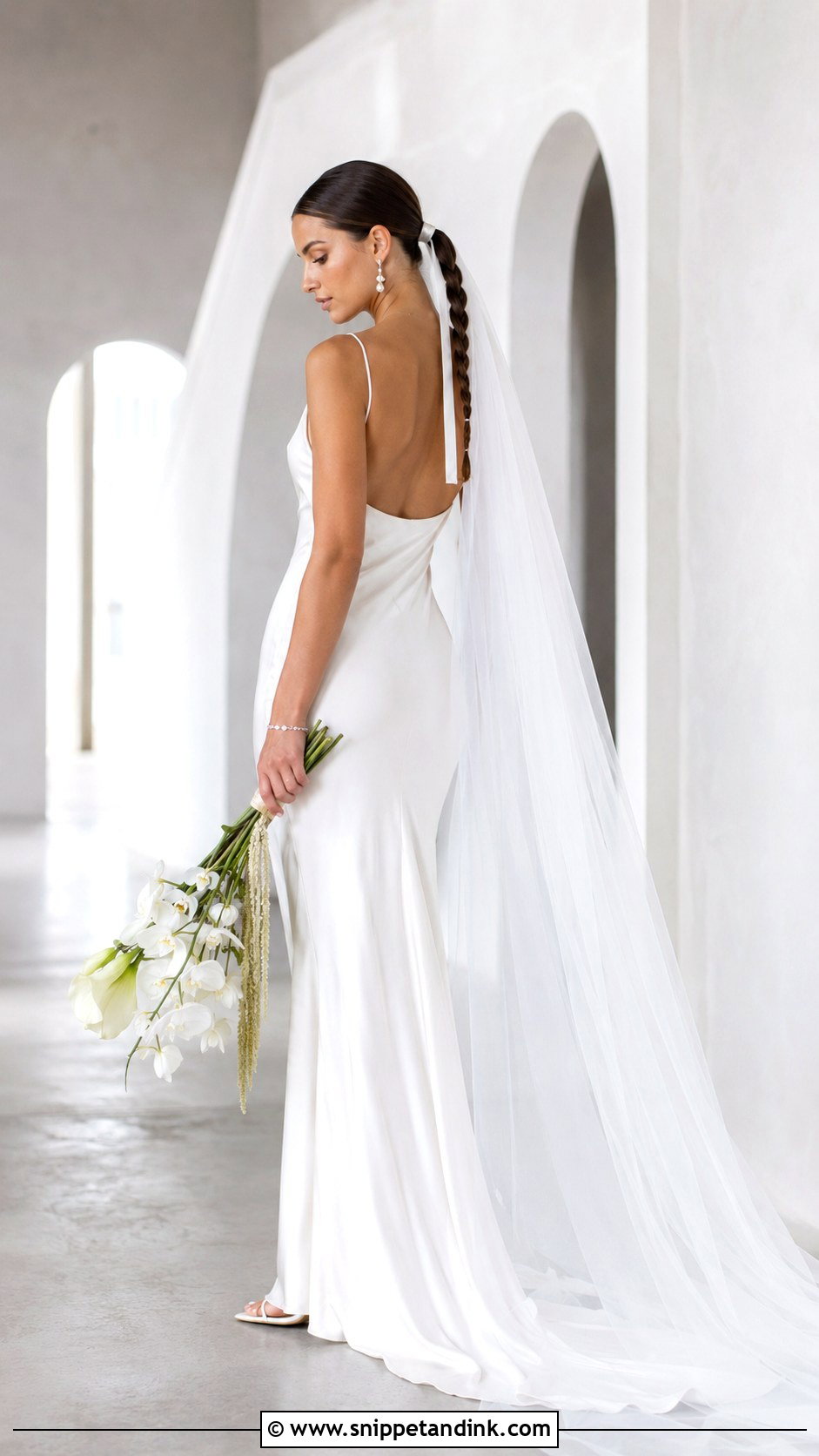 Low Braided Ponytail With Slip Wedding Dress - Snippet and Ink - 20 Braid Dress Wedding Ideas