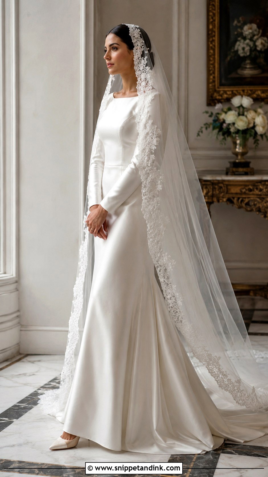 Low Bun With Mantilla Veil - Snippet and Ink - 20 Bun with Veil Ideas