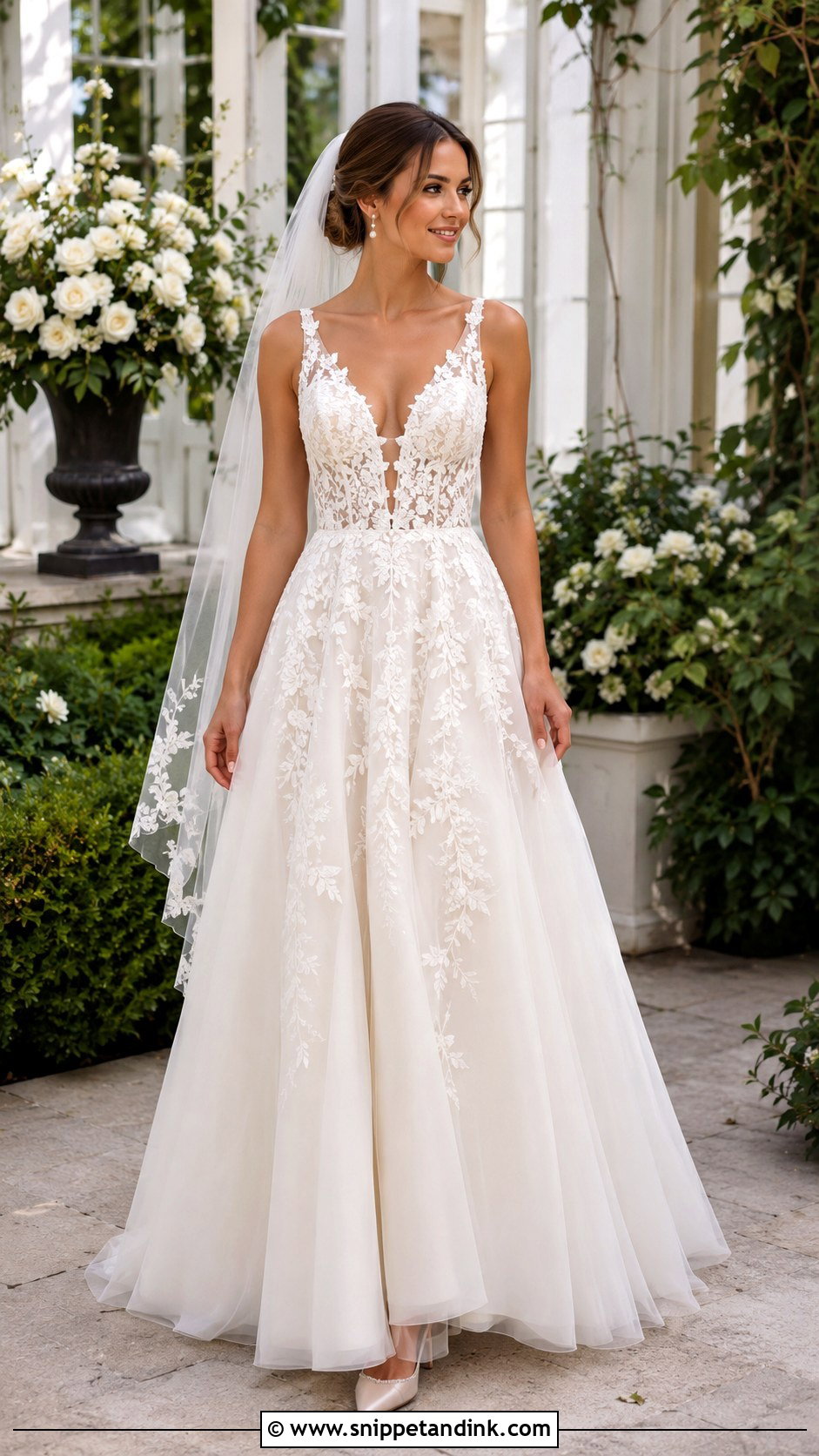 Low Cut A Line Lace Wedding Dress - Snippet and Ink - 20 Low Cut Wedding Dress Ideas