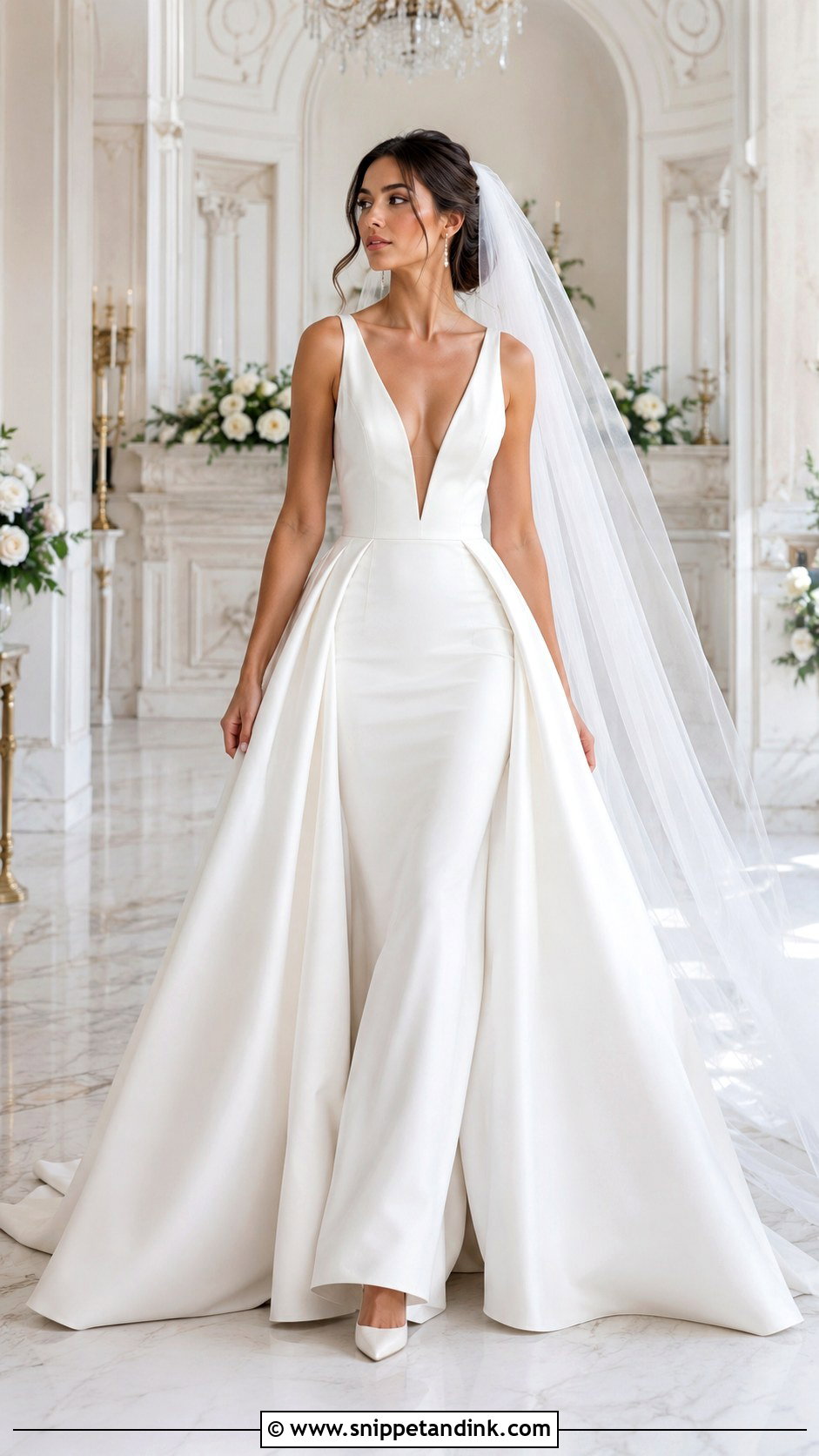 Low Cut Wedding Dress With Overskirt - Snippet and Ink - 20 Low Cut Wedding Dress Ideas
