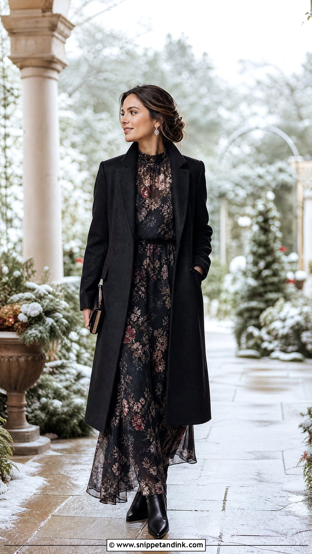 Low Heel Boots With Chiffon Maxi Dress - Snippet and Ink - 20 Winter Wedding Boots Ideas