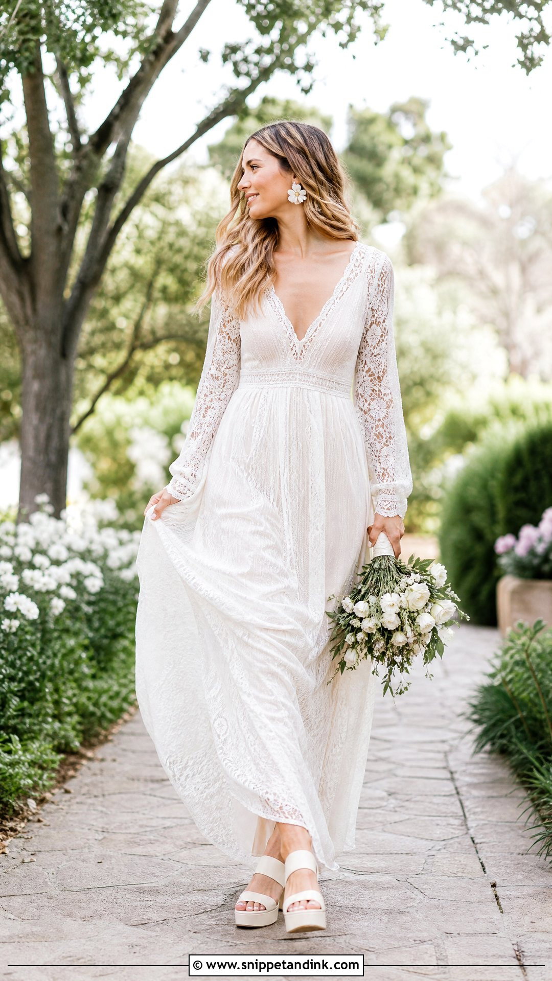 Low Platform Wedding Heels With Boho Gown - Snippet and Ink - 20 Platform Wedding Heels Ideas