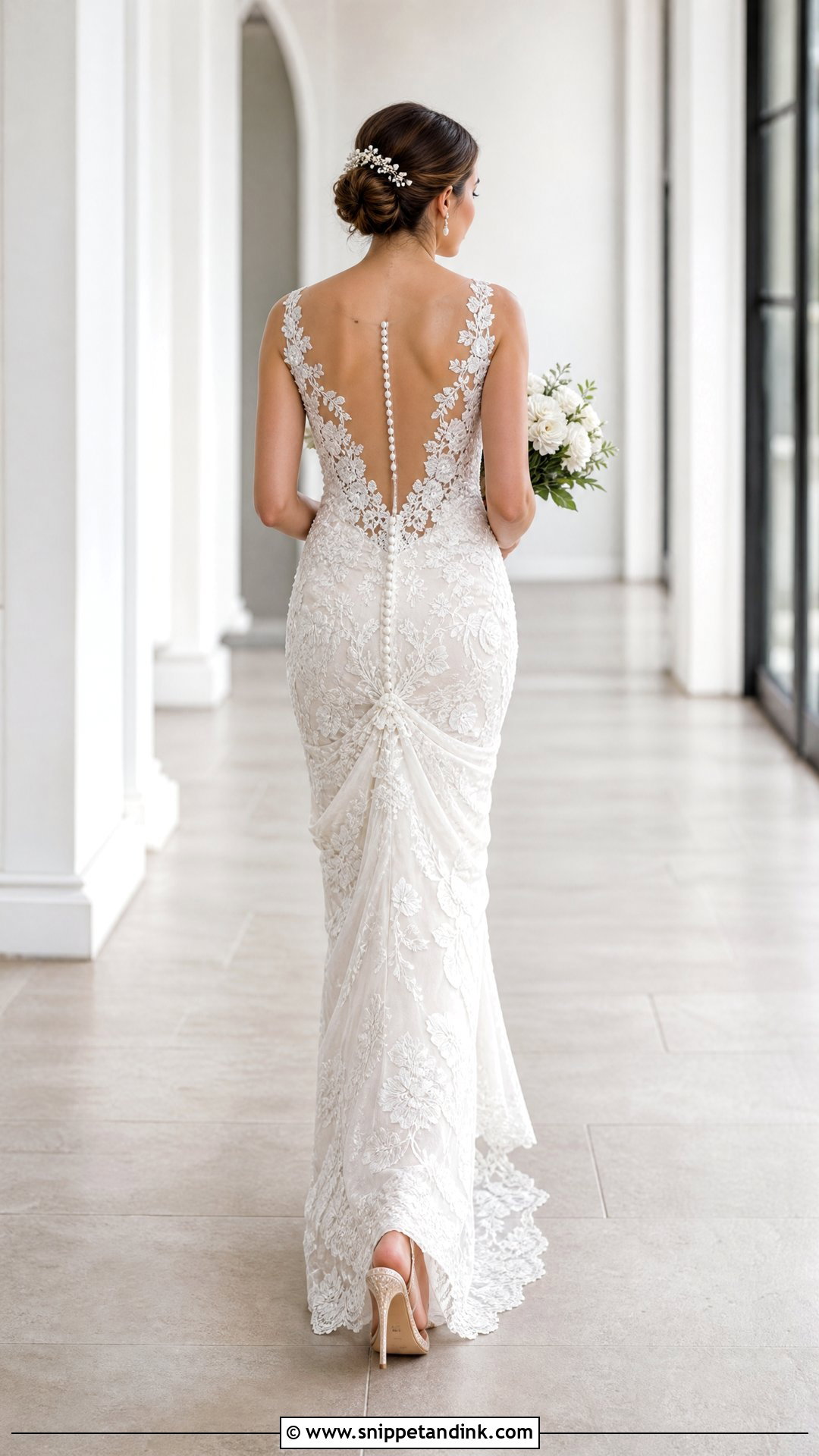 Low Profile Bustle for an Illusion Lace Wedding Dress - Snippet and Ink - 20 Wedding Dress Train Bustle Ideas