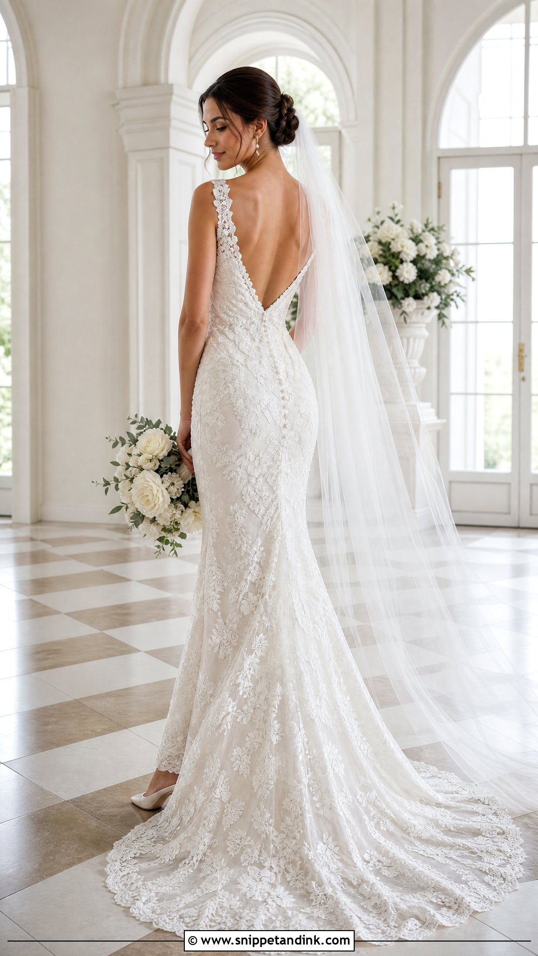 Low V Back Lace Wedding Dress - Snippet and Ink - 25 Back of Wedding Dress Ideas