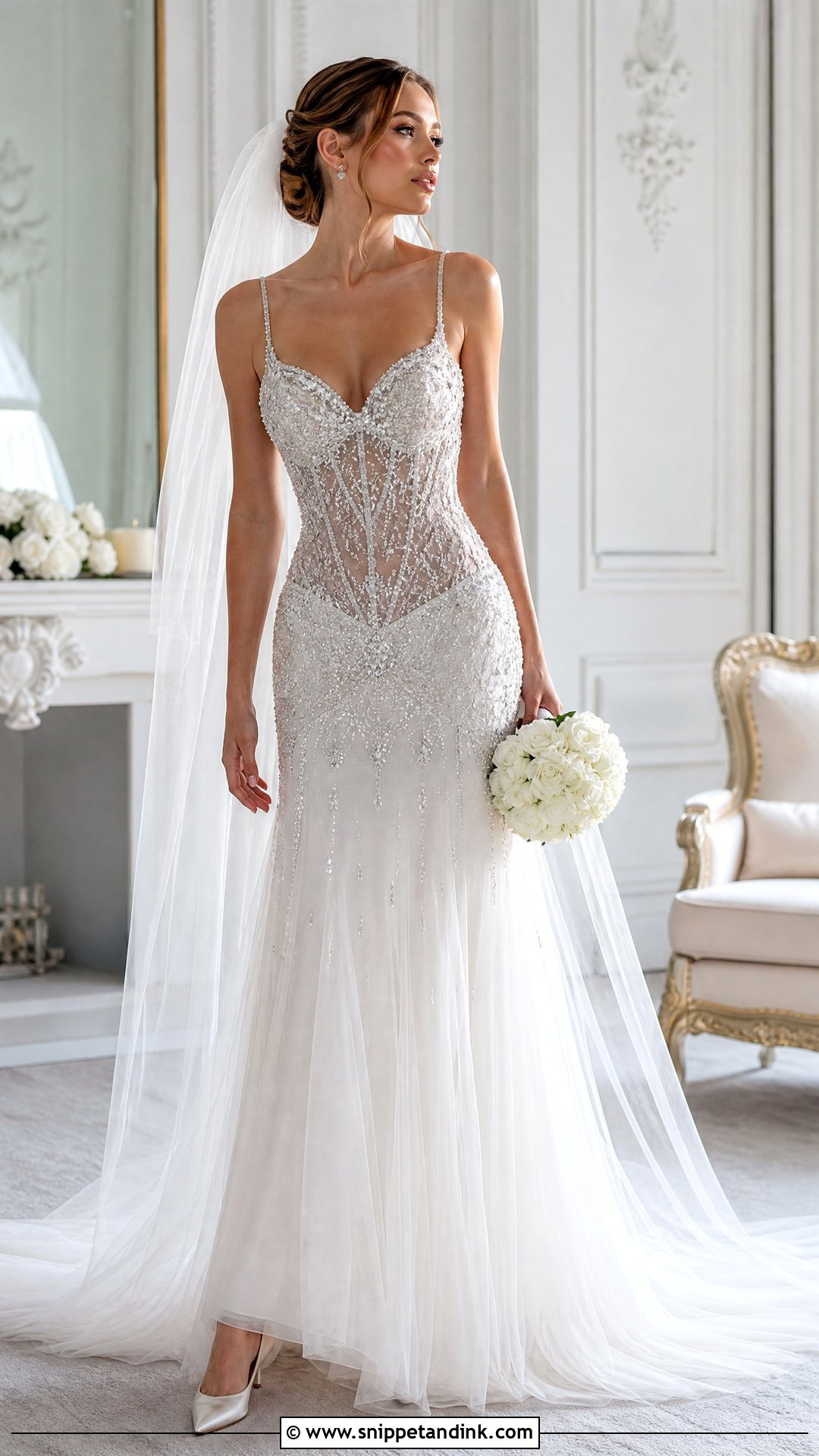 Low Waist Beaded Wedding Dress - Snippet and Ink - 25 Low Waist Wedding Dress Ideas