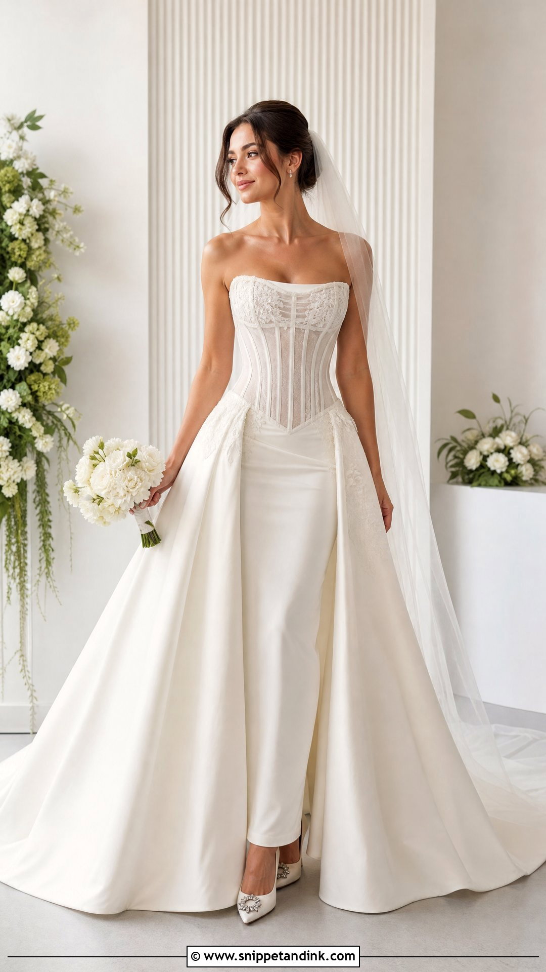 Low Waist Detachable Skirt Wedding Dress - Snippet and Ink - 25 Low Waist Wedding Dress Ideas