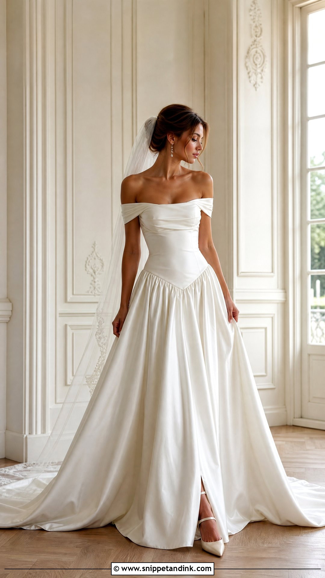 Low Waist Off Shoulder Wedding Dress - Snippet and Ink - 25 Low Waist Wedding Dress Ideas
