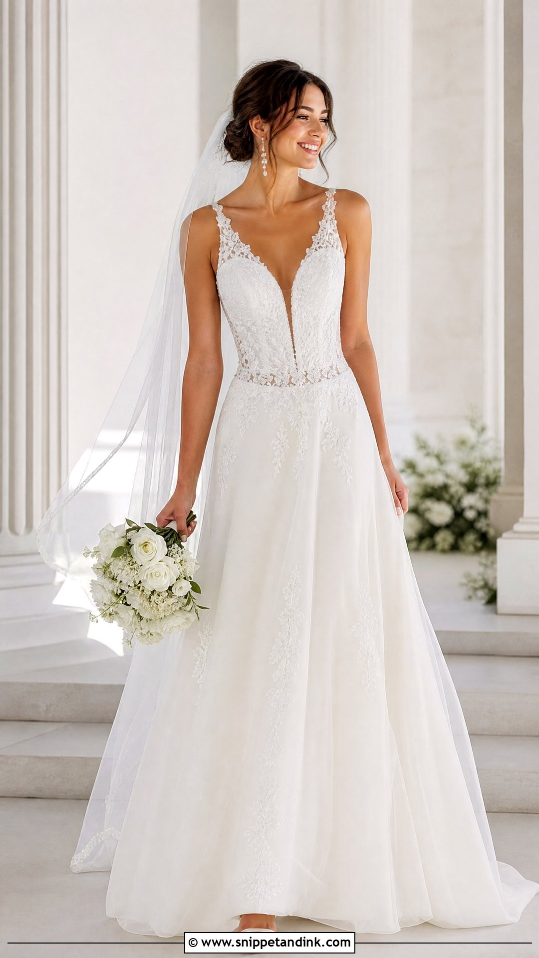 Low Waist V Neck Wedding Dress - Snippet and Ink - 25 Low Waist Wedding Dress Ideas