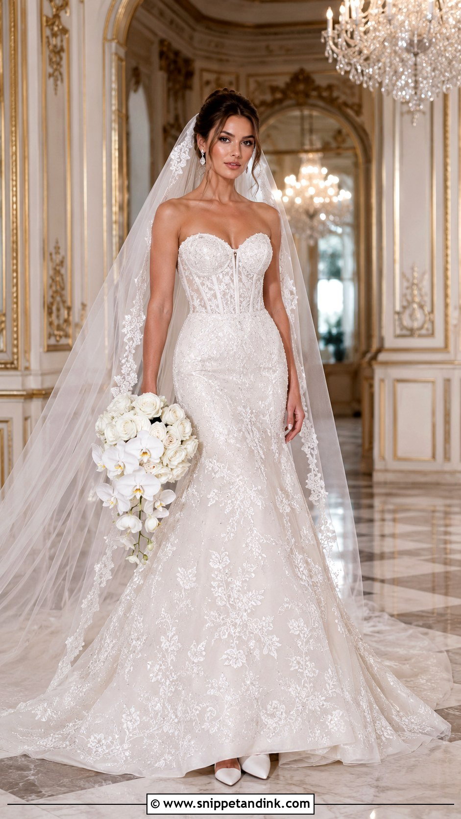 Mac Duggal Ivory Embellished Lace Strapless Bustier Gown - Snippet and Ink - 20 Mac Duggal Wedding Dresses