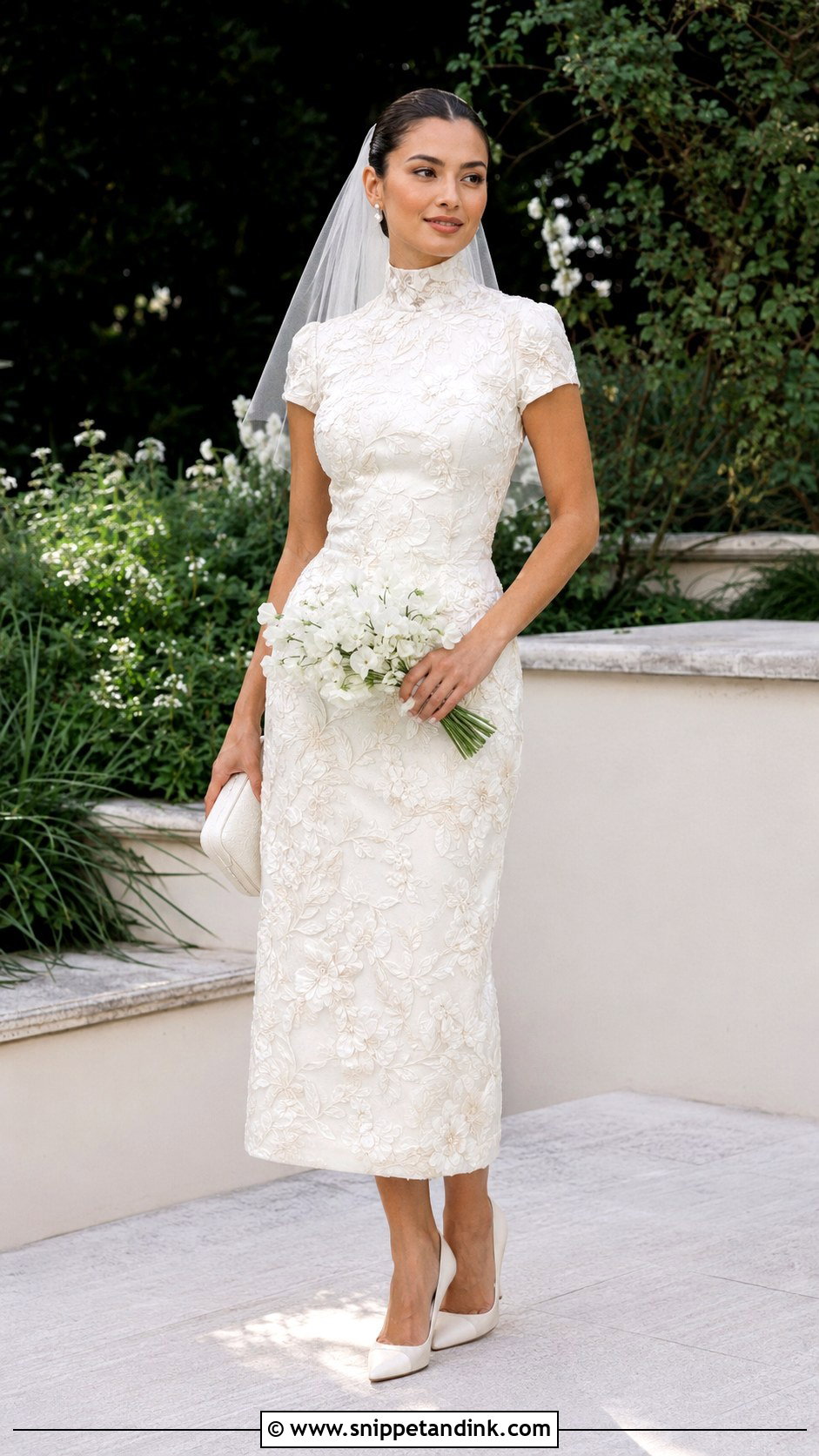 Mac Duggal Ivory Floral Embroidered High Neck Midi Dress - Snippet and Ink - 20 Mac Duggal Wedding Dresses