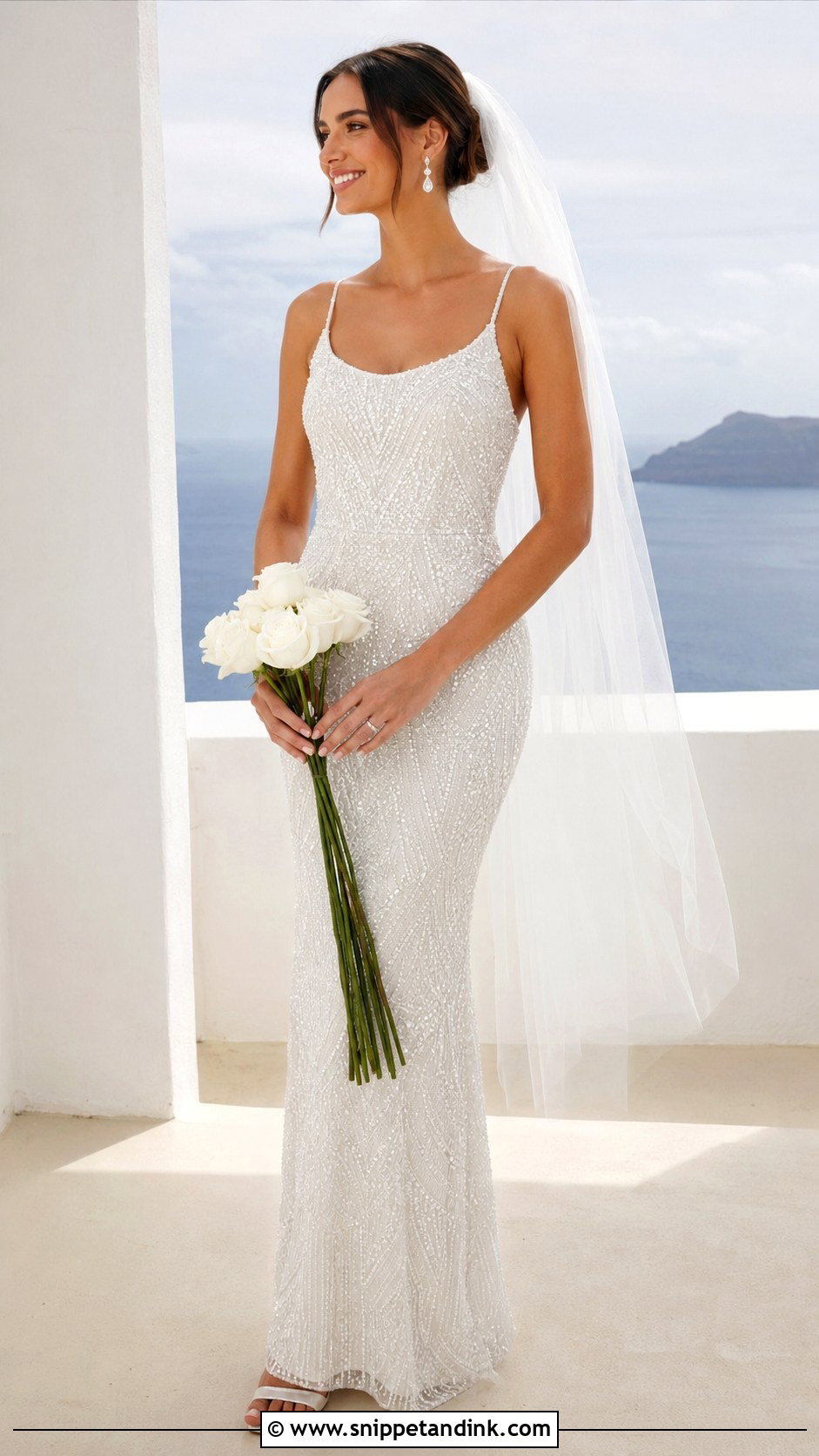 Mac Duggal White Beaded Spaghetti Strap Column Gown - Snippet and Ink - 20 Mac Duggal Wedding Dresses