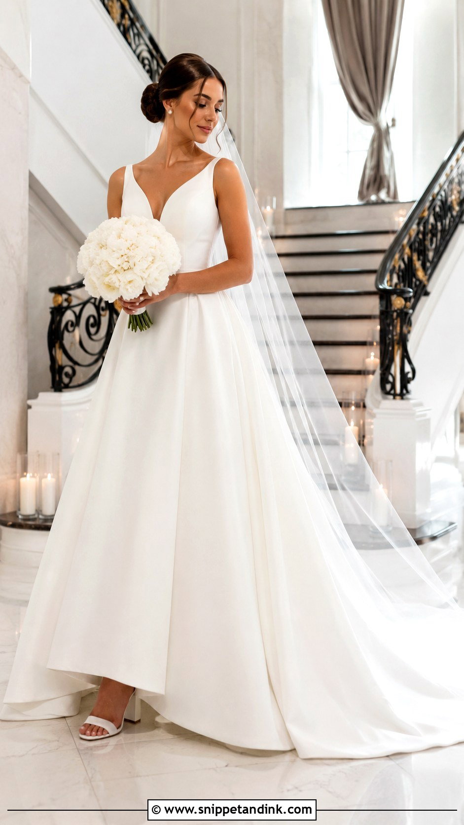 Mac Duggal White Classic A Line V Neck Ball Gown - Snippet and Ink - 20 Mac Duggal Wedding Dresses