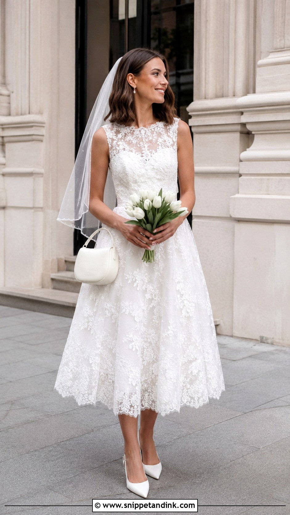 Mac Duggal White Embroidered Lace A Line Midi Dress - Snippet and Ink - 20 Mac Duggal Wedding Dresses