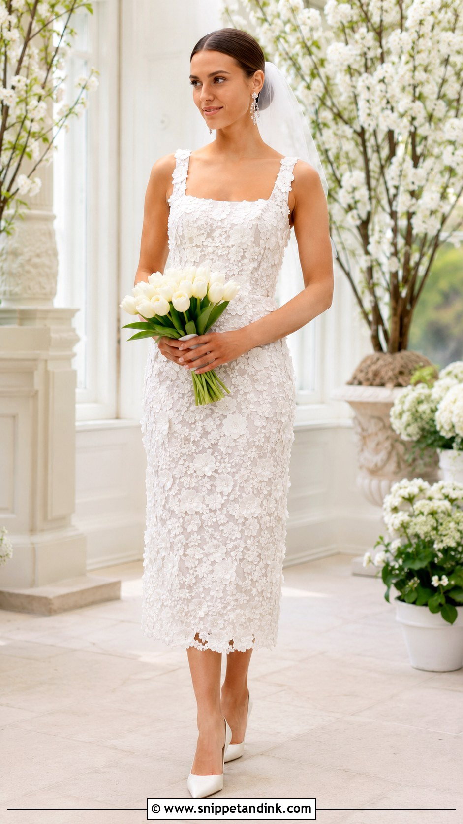 Mac Duggal White Lace Midi Dress With 3D Floral Appliques - Snippet and Ink - 20 Mac Duggal Wedding Dresses