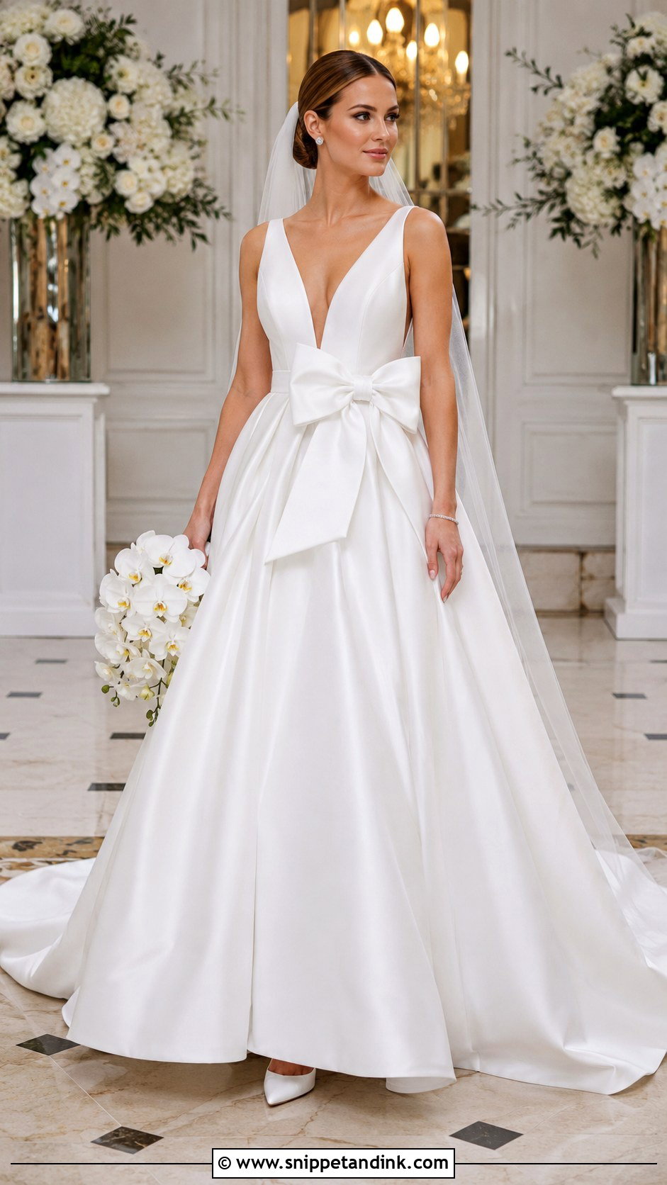 Mac Duggal White Plunge Neck Ball Gown With Bow - Snippet and Ink - 20 Mac Duggal Wedding Dresses