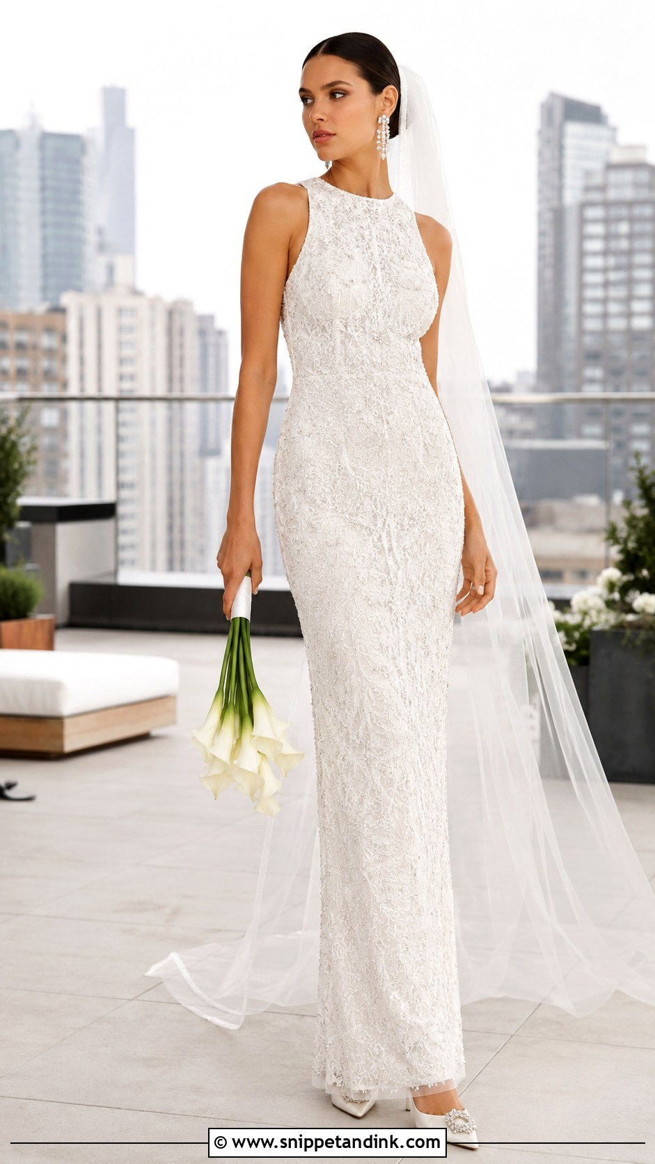 Mac Duggal White Sleeveless Embellished Lace Column Dress - Snippet and Ink - 20 Mac Duggal Wedding Dresses