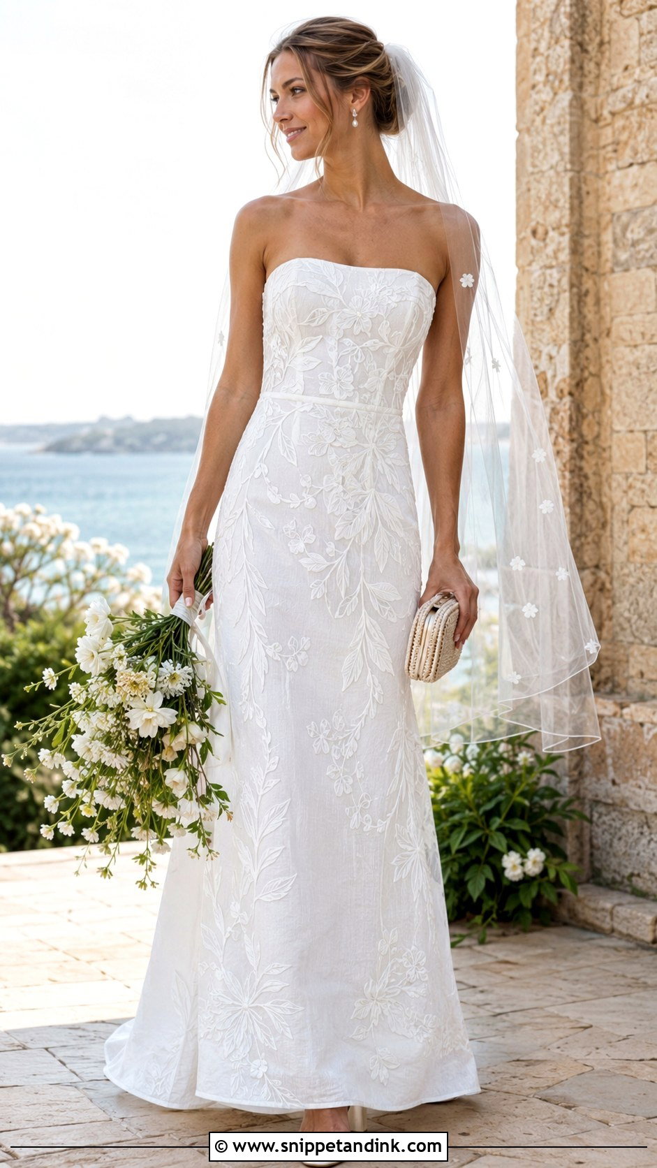 Mac Duggal White Strapless Floral Embroidered Linen Gown - Snippet and Ink - 20 Mac Duggal Wedding Dresses