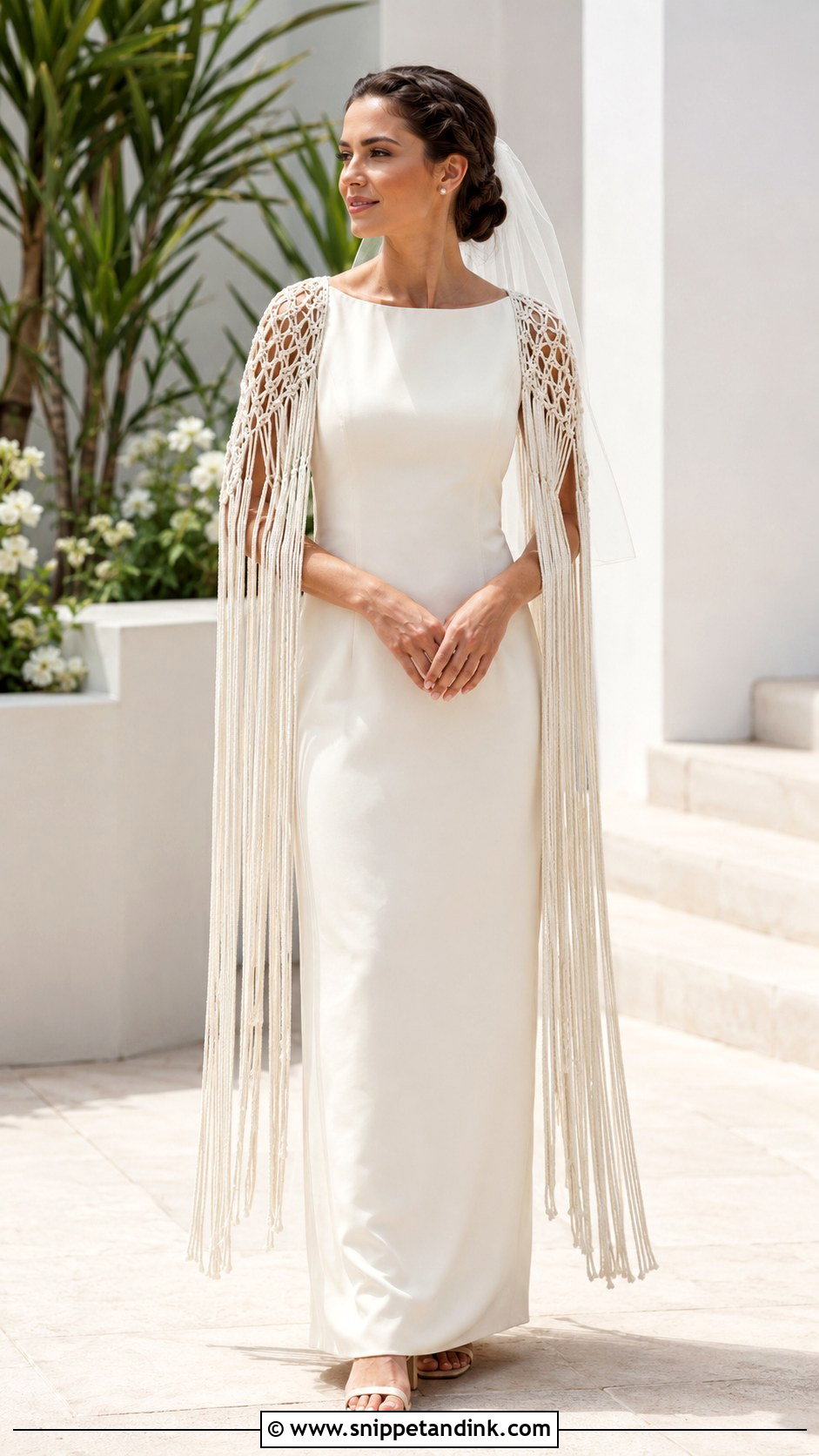 Macrame Wedding Dress With Cape Sleeves - Snippet and Ink - 20 Macrame Wedding Dress Ideas