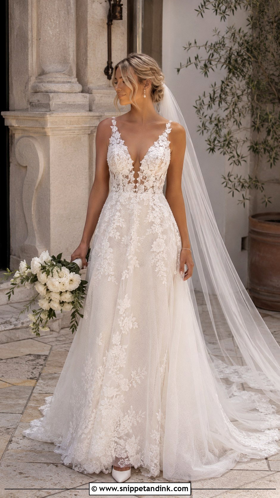 Madi Lane Plunging V Neck Lace Wedding Dress - Snippet and Ink - 20 Madi Lane Bridal Ideas