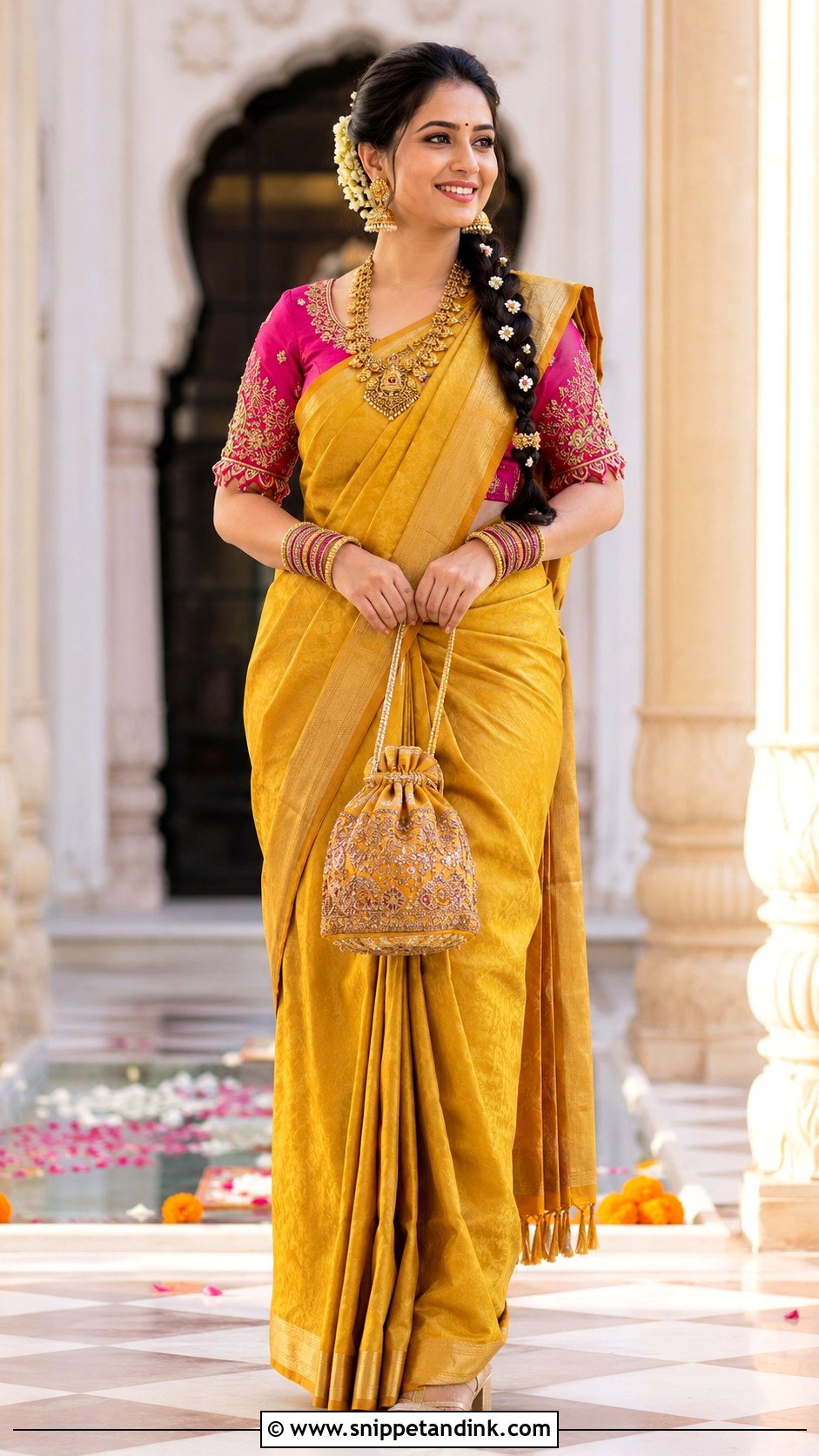 Magenta Aari Work Blouse With Silk Saree - Snippet and Ink - 20 Grand Blouse Designs for Marriage
