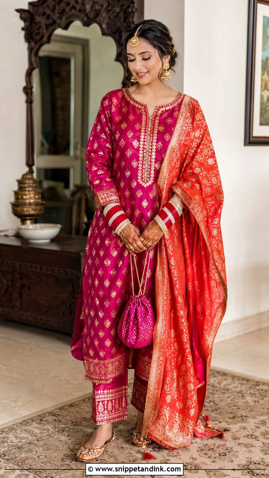 Magenta Banarasi Suit Choora Ceremony Outfit - Snippet and Ink - 20 Choora Ceremony Outfit Ideas