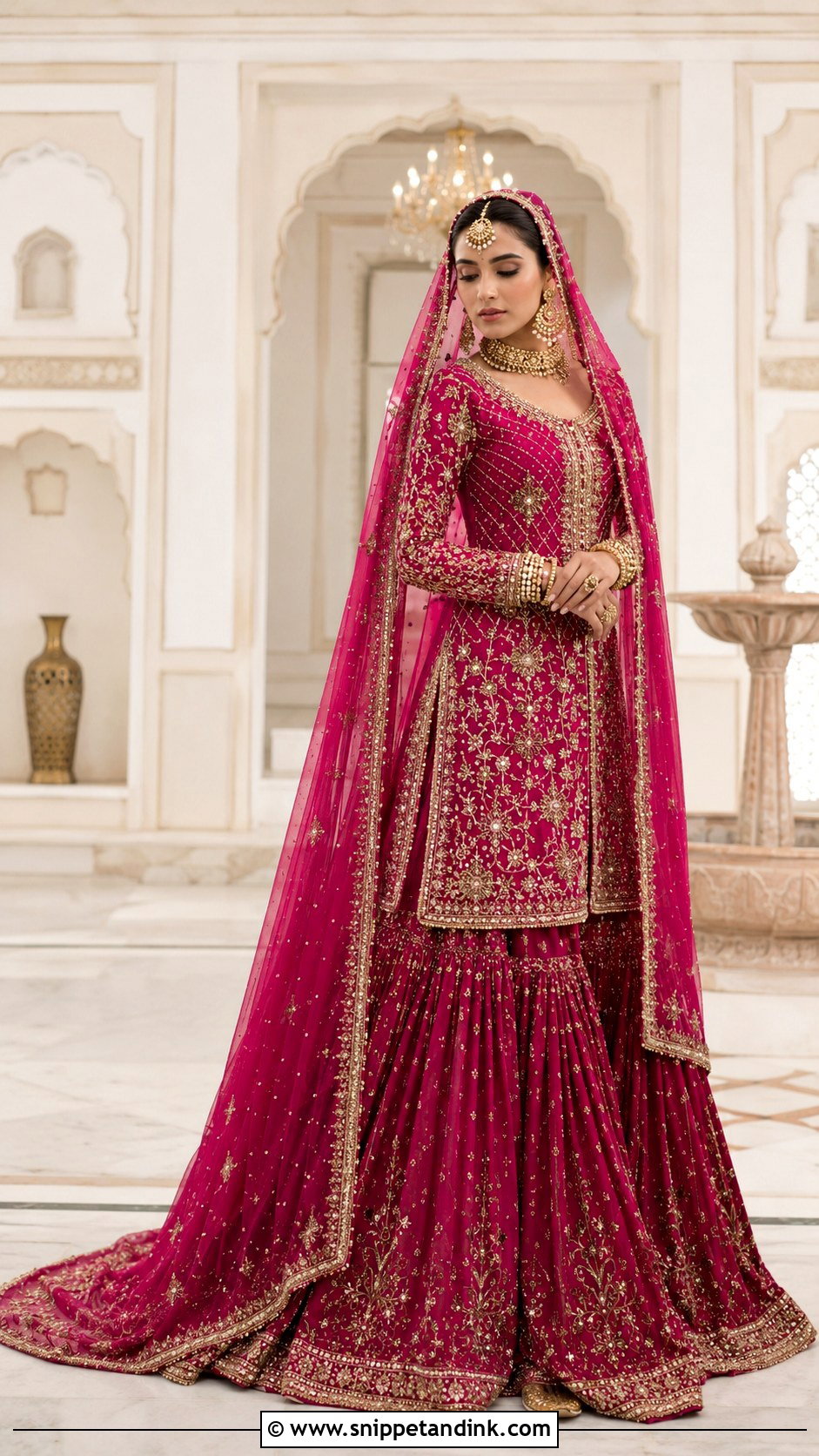 Magenta Barat Dress With Farshi Gharara - Snippet and Ink - 20 Barat Dress Design Ideas