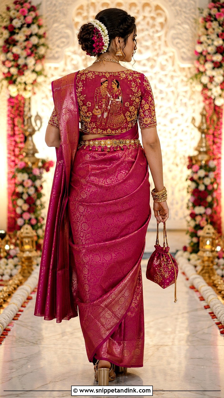 Magenta Bride And Groom Maggam Work Blouse - Snippet and Ink - 20 Bride Maggam Work Blouses Ideas