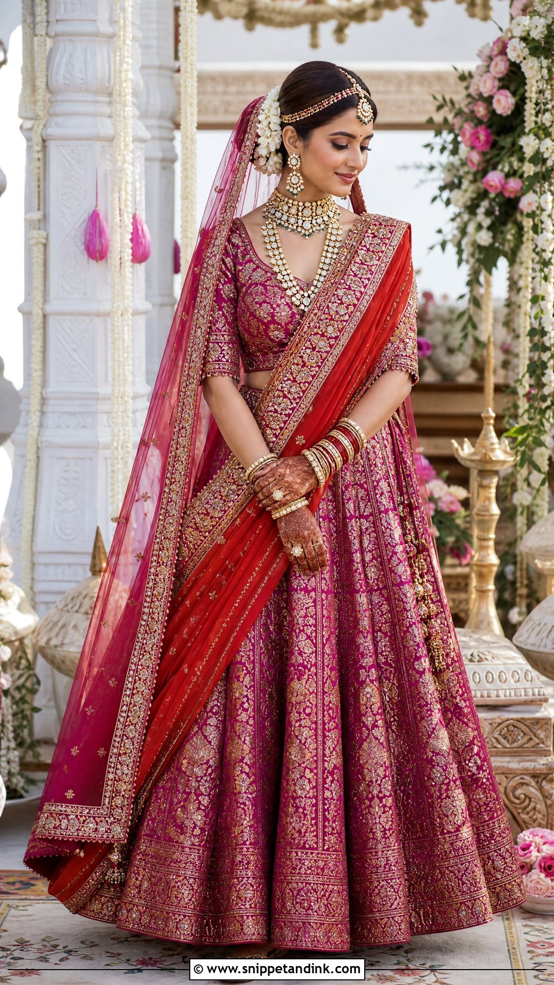 Magenta Brocade Lehenga Vaidik Marriage Dress - Snippet and Ink - 20 Vaidik Marriage Dress Ideas