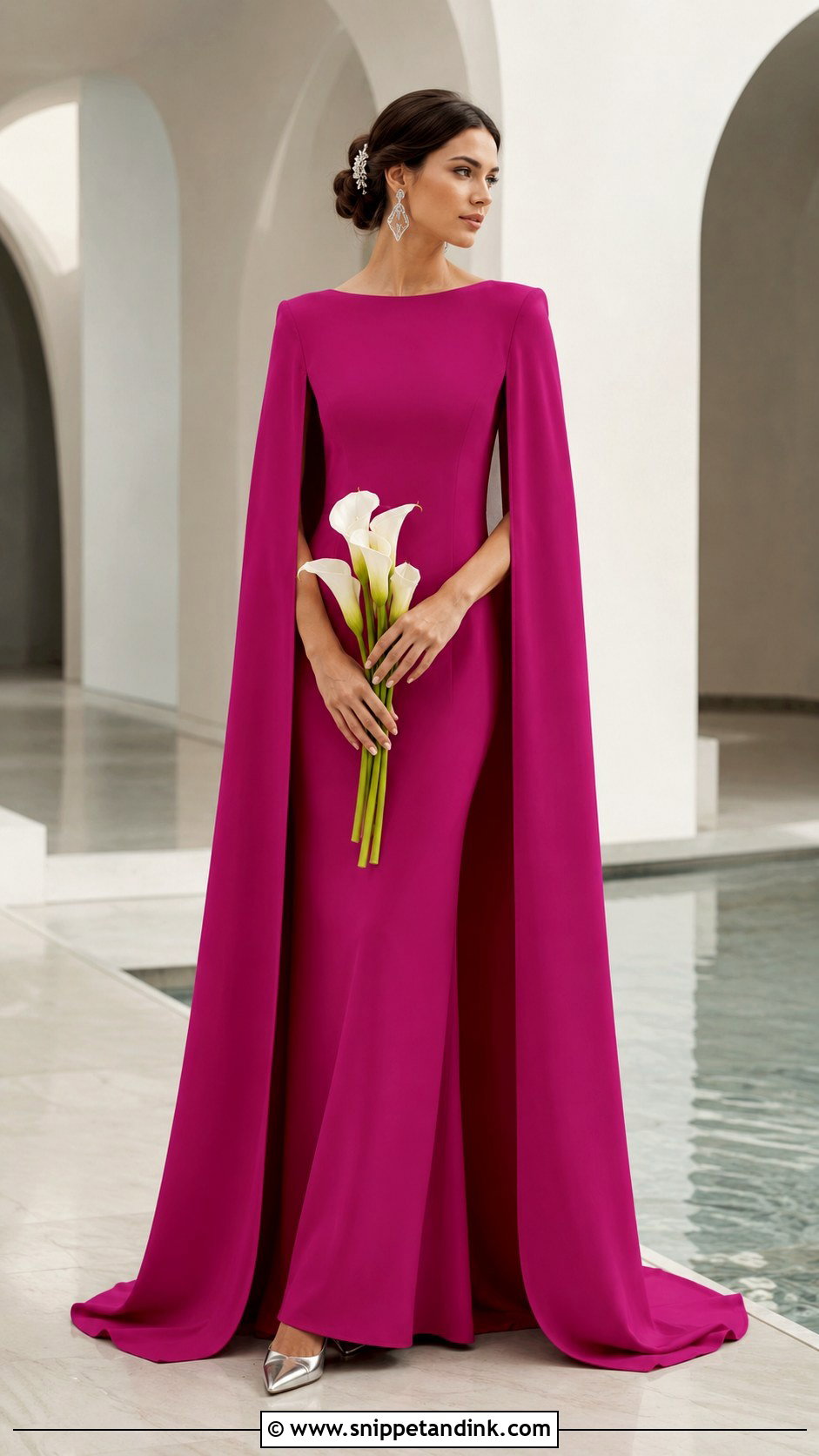 Magenta Cape Sleeve Wedding Dress - Snippet and Ink - 20 Magenta Wedding Dress Ideas