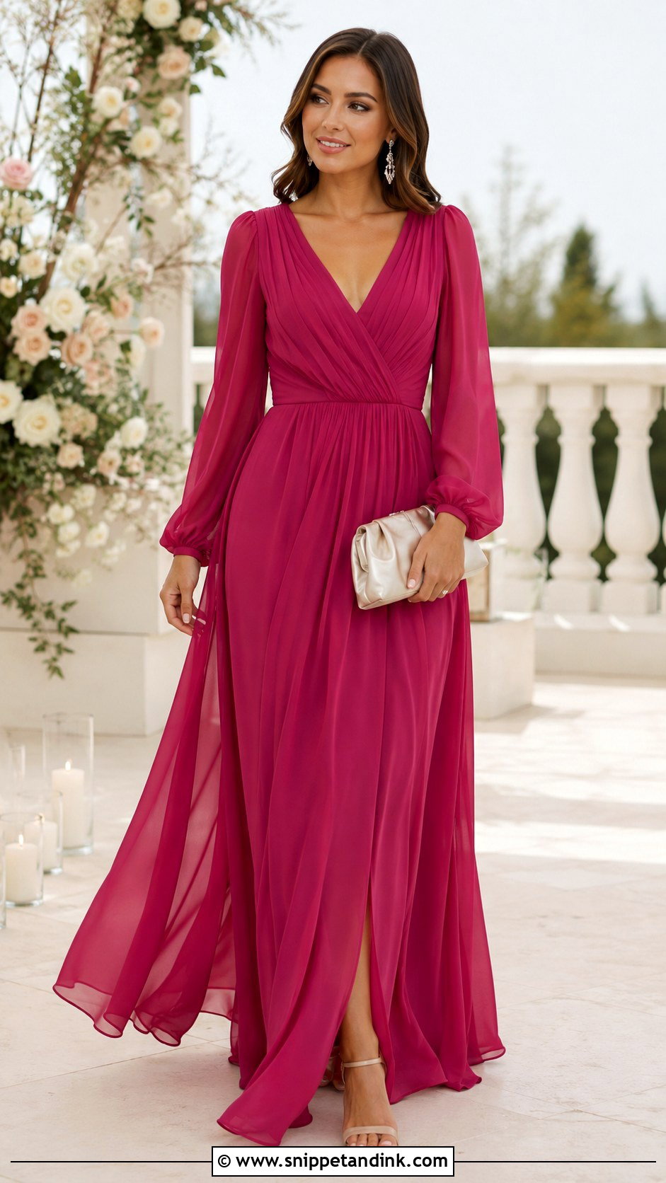 Magenta Chiffon Maxi Dress Wedding Outfit - Snippet and Ink - 25 Magenta Dress Outfit Wedding Ideas