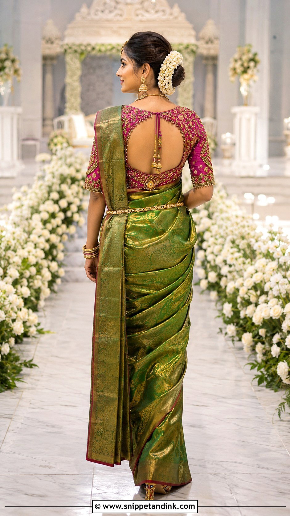 Magenta Cutwork Maggam Blouse With Bridal Saree - Snippet and Ink - 20 Maggam Work Blouse Designs Bridal Indian Weddings