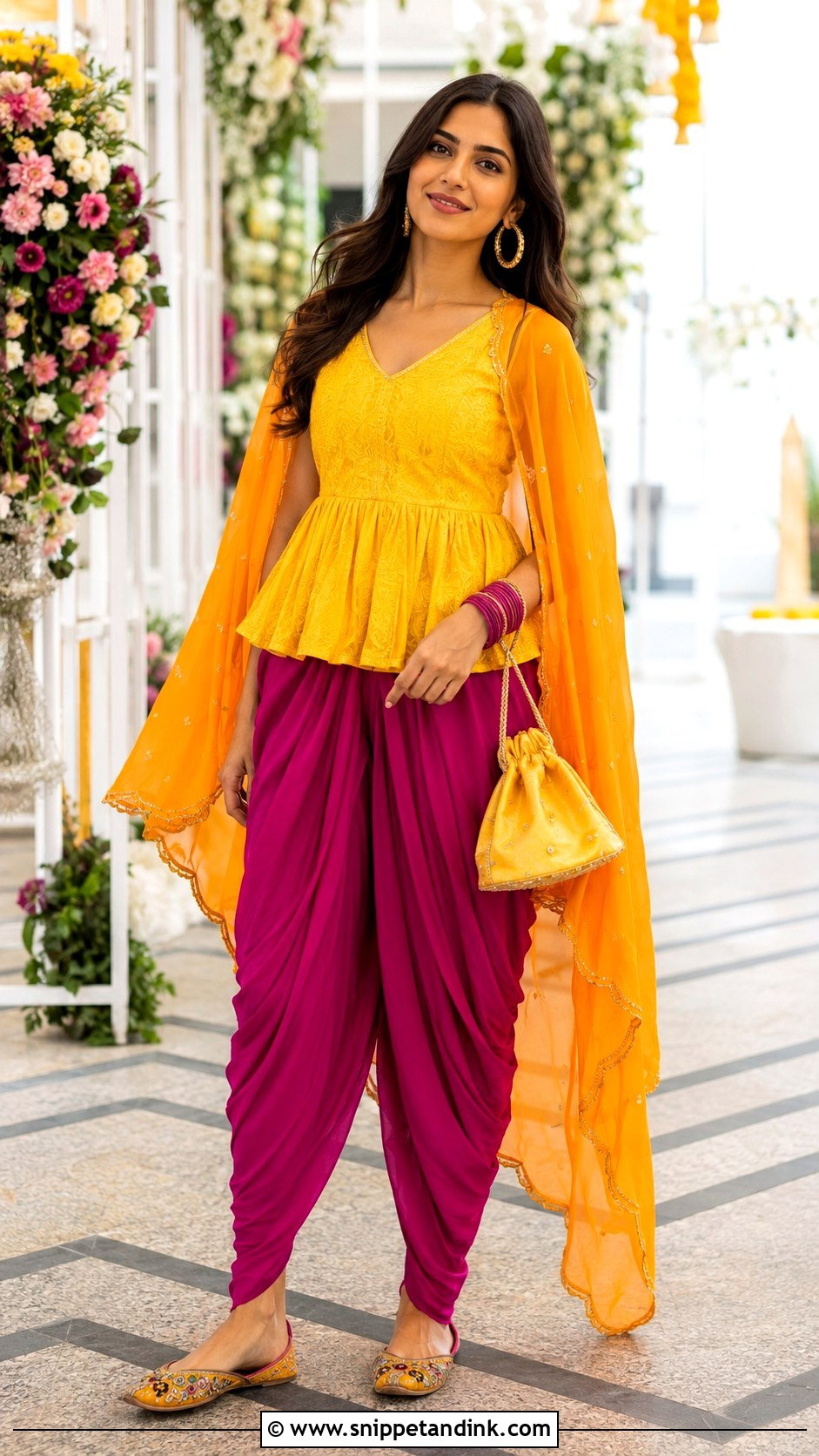 Magenta Dhoti Pant Haldi Outfit - Snippet and Ink - 20 Colourful Haldi Outfit Ideas
