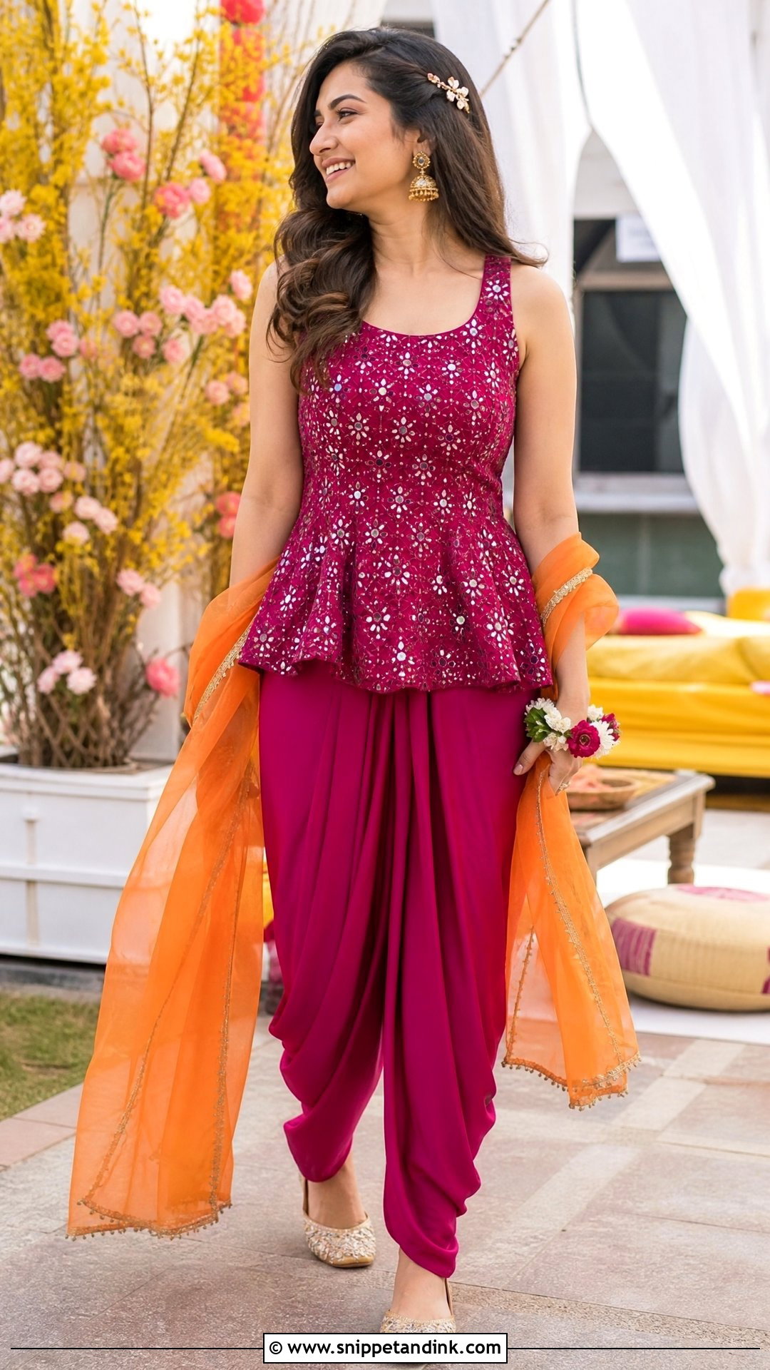 Magenta Dhoti Pant Suit for Mehndi - Snippet and Ink - 20 Suit for Mehndi Function Ideas
