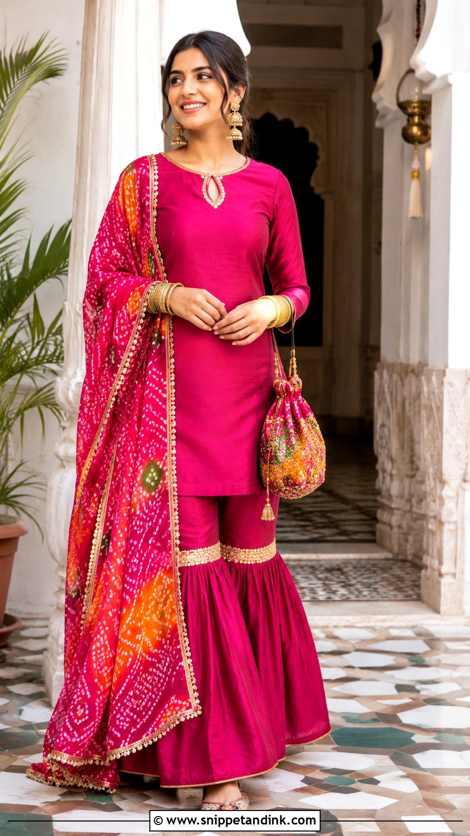 Magenta Garara With Bandhani Dupatta - Snippet and Ink - 20 Garara Designs for Wedding