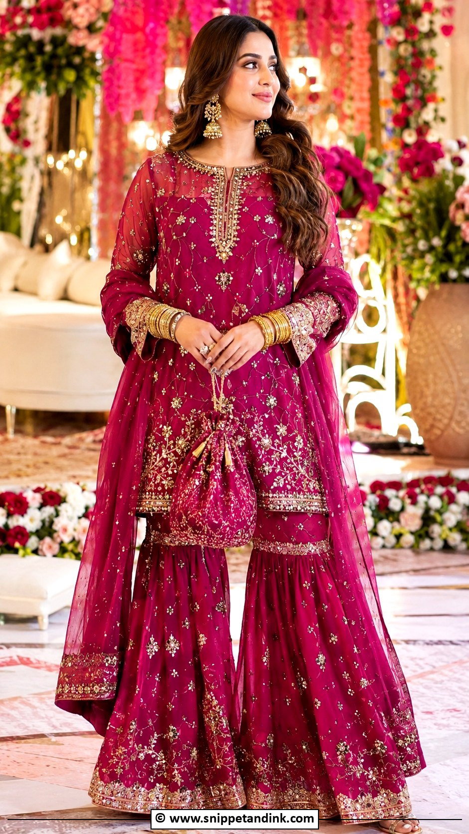 Magenta Gharara Barat Dress - Snippet and Ink - 30 Barat Dresses Pakistani for Sisters