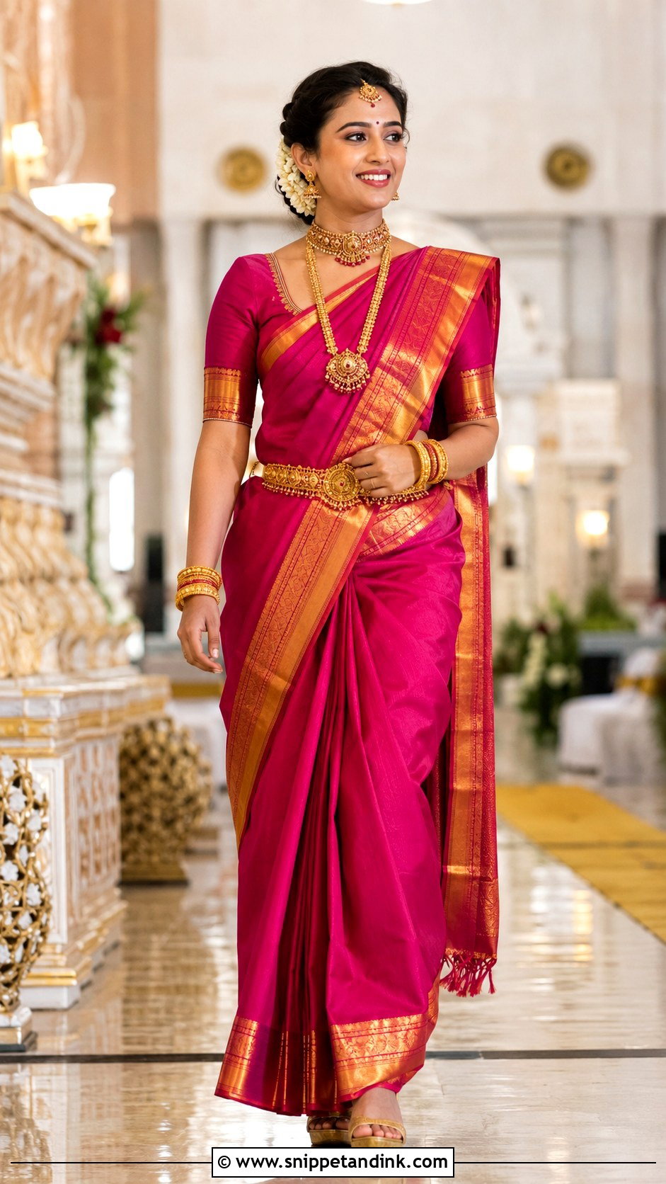 Magenta Kanjeevaram Mangalorean Bride - Snippet and Ink - 20 Mangalorean Bride Ideas