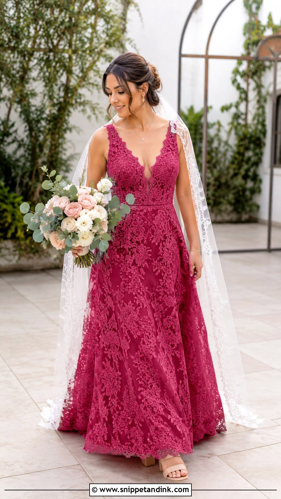 Magenta Lace A Line Wedding Dress - Snippet and Ink - 20 Magenta Wedding Dress Ideas