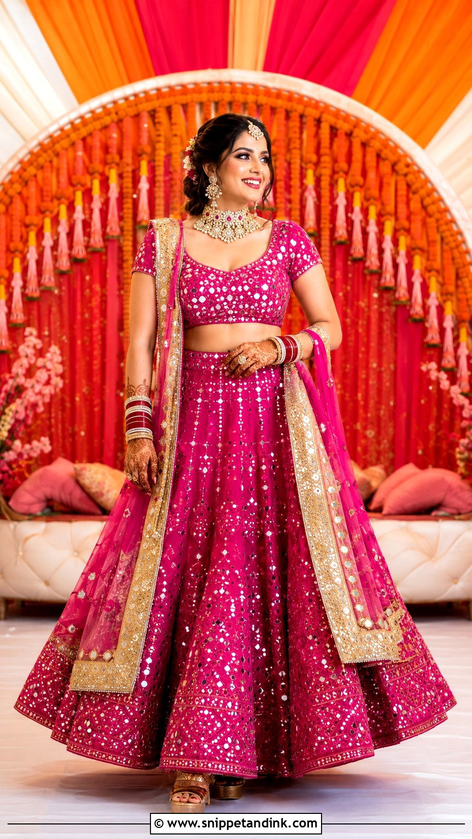 Magenta Lehenga Bangle Ceremony Outfit - Snippet and Ink - 25 Bangle Ceremony Outfit for Bride Ideas